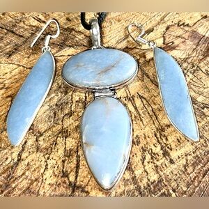 Angelite Anhydrite Pendant & Earrings